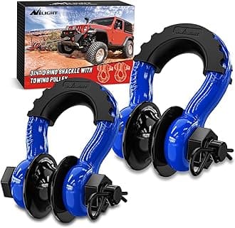 3/4" D Ring Shackle with Towing Pulley 2 Pack 4.75 Ton (9500 Lbs) 7/8" Pin Heavy Duty Off Road Recovery Shackle with Isolators Washer Kit for Jeep Truck Tractor Vehicle ATV UTV, Blue