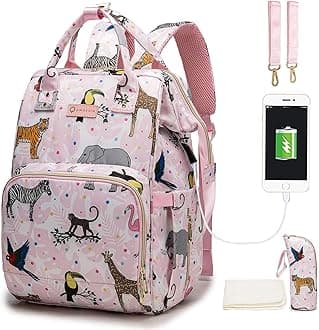 Diaper Bags for Baby Girl,Floral Baby Bag with USB Charging Port Stroller Straps Insulated Pocket and Changing Pad…