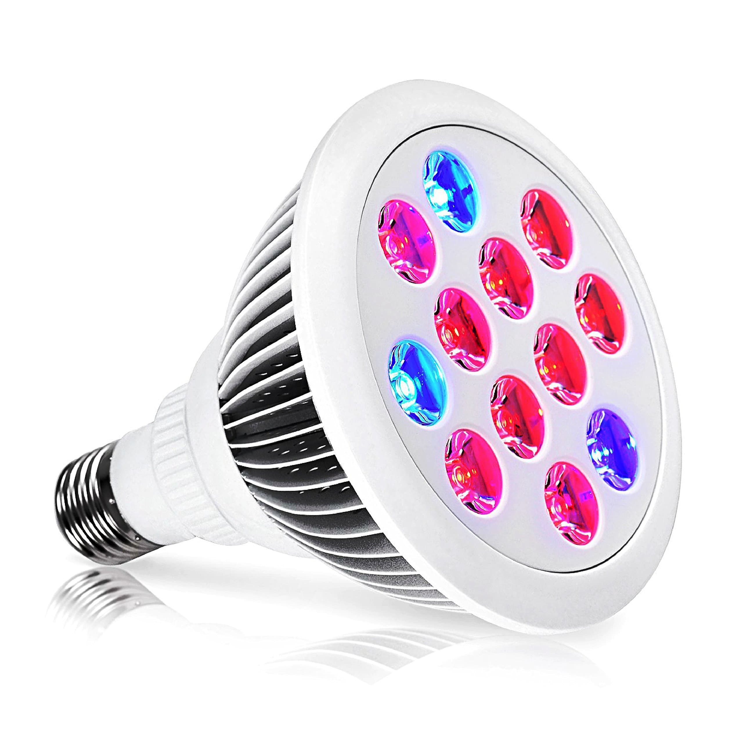 Indoor LED Grow Light Bulbs w/ Clamp Reflector (12W) Efficient Greenhouse Red & Blue Hydroponics Lighting | Produce Healthier Plants, Herbs, Flowers