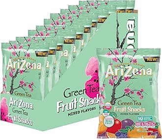 Green Tea Fruit Snacks, Gluten Free Mixed Fruit Gummy Chews 5 Ounce Individual Single Serve Bags, Green Tea,(Pack of 12)