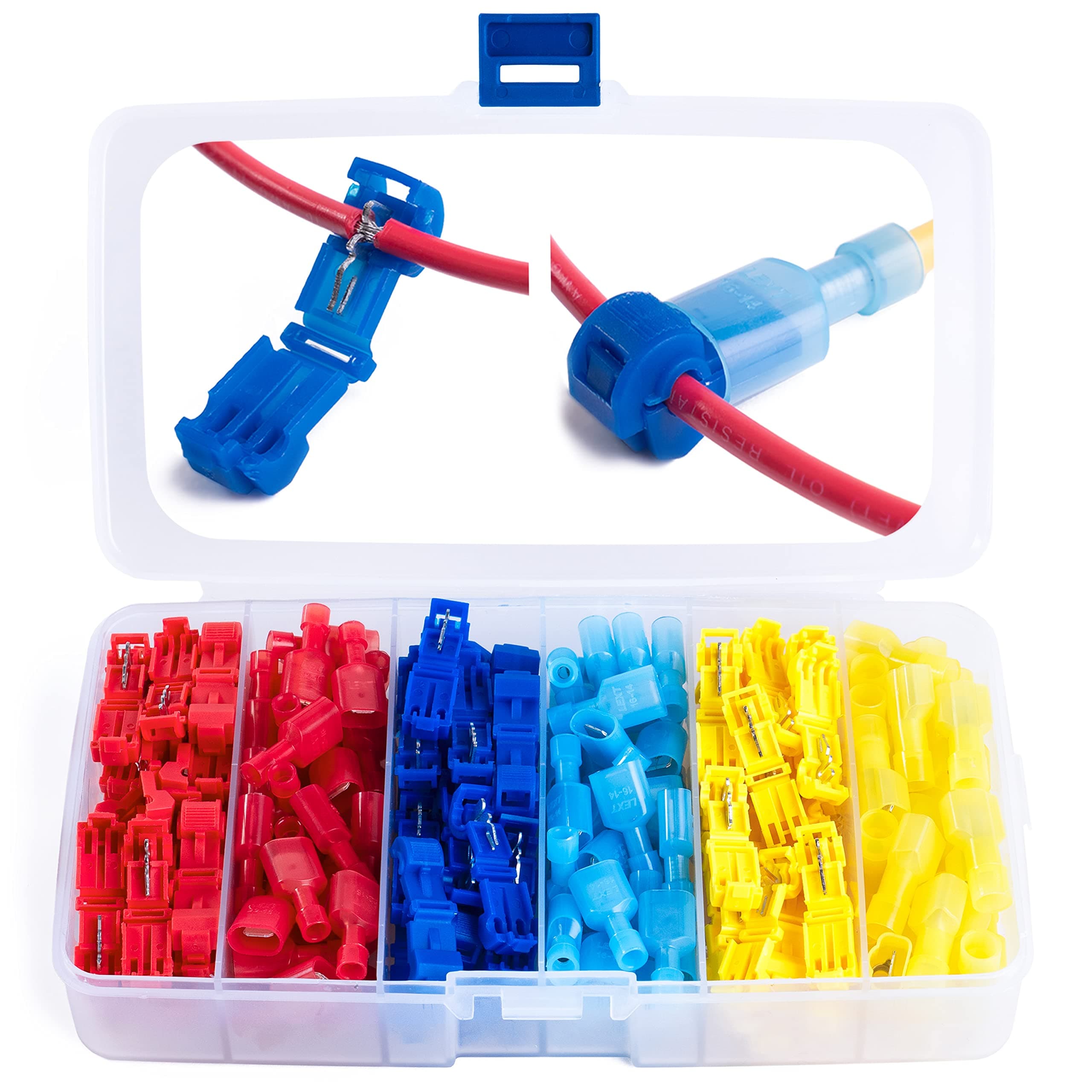 T Tap Wire Connectors Kit - Electrical Connectors Kit - Spade Terminals - Quick Splice Disconnect Wire Taps - (120 PCS 22-10 AWG)