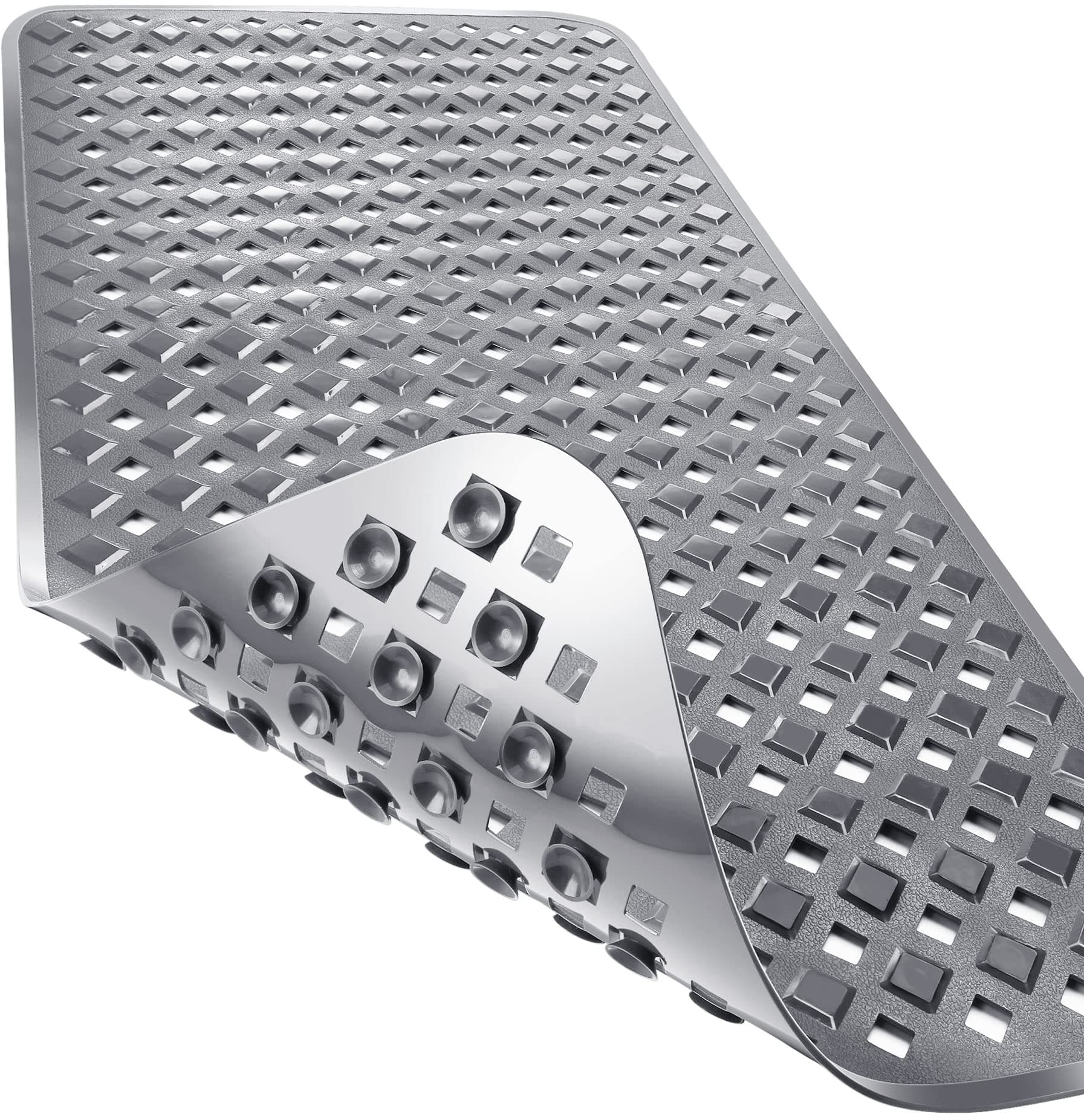 Yimobra Non Slip Bath Mat, Super Strong Suction Cups,34.5"x15.5"Long Tub Mat with Drain Holes, Machine Washable Fast Draining Shower Mats, Bathroom Essentials,Gray