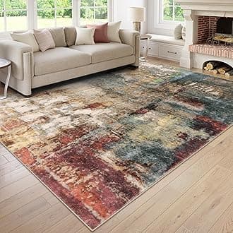 Modern Abstract Living Room Rug 8x10, Washable 8x10 Area Rugs for Bedroom Stain Resistant Non Slip, Large Red Soft Indoor Carpet for Dining Room Table Home Decor