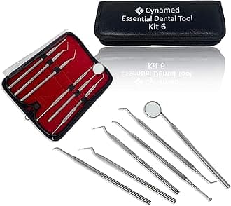 Cynamed Essential Dental Tool Kit Premium Stainless Steel Pick Oral Care Kit Hygiene Tooth Scraper Tartar Dental Scaler Tweezers Mouth Mirror for Personal & Pet Oral Care Use