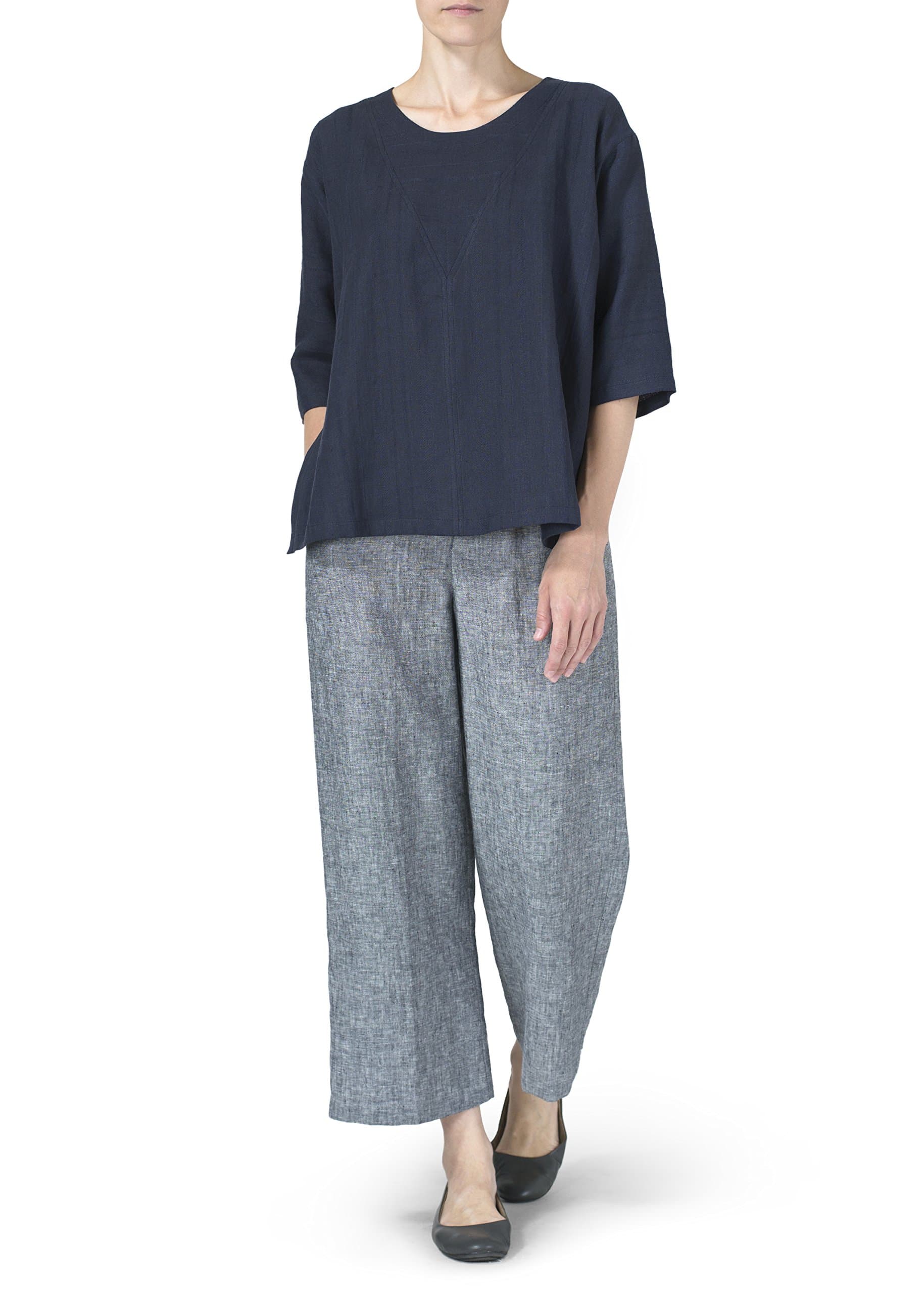 Vivid Linen Three-Quarter Sleeve Top