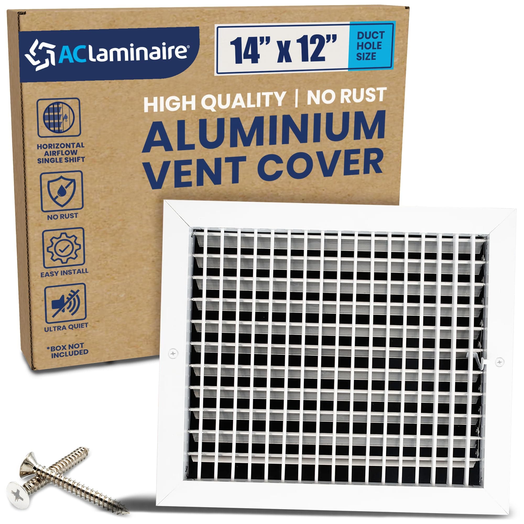 14" x 12" Duct Hole Aluminum Single Deflection Adjustable Air Supply Register with Multi-Shutter Damper for High Airflow - HVAC Wall Vent Cover, Aluminum, Face 15.6" x 13.6"