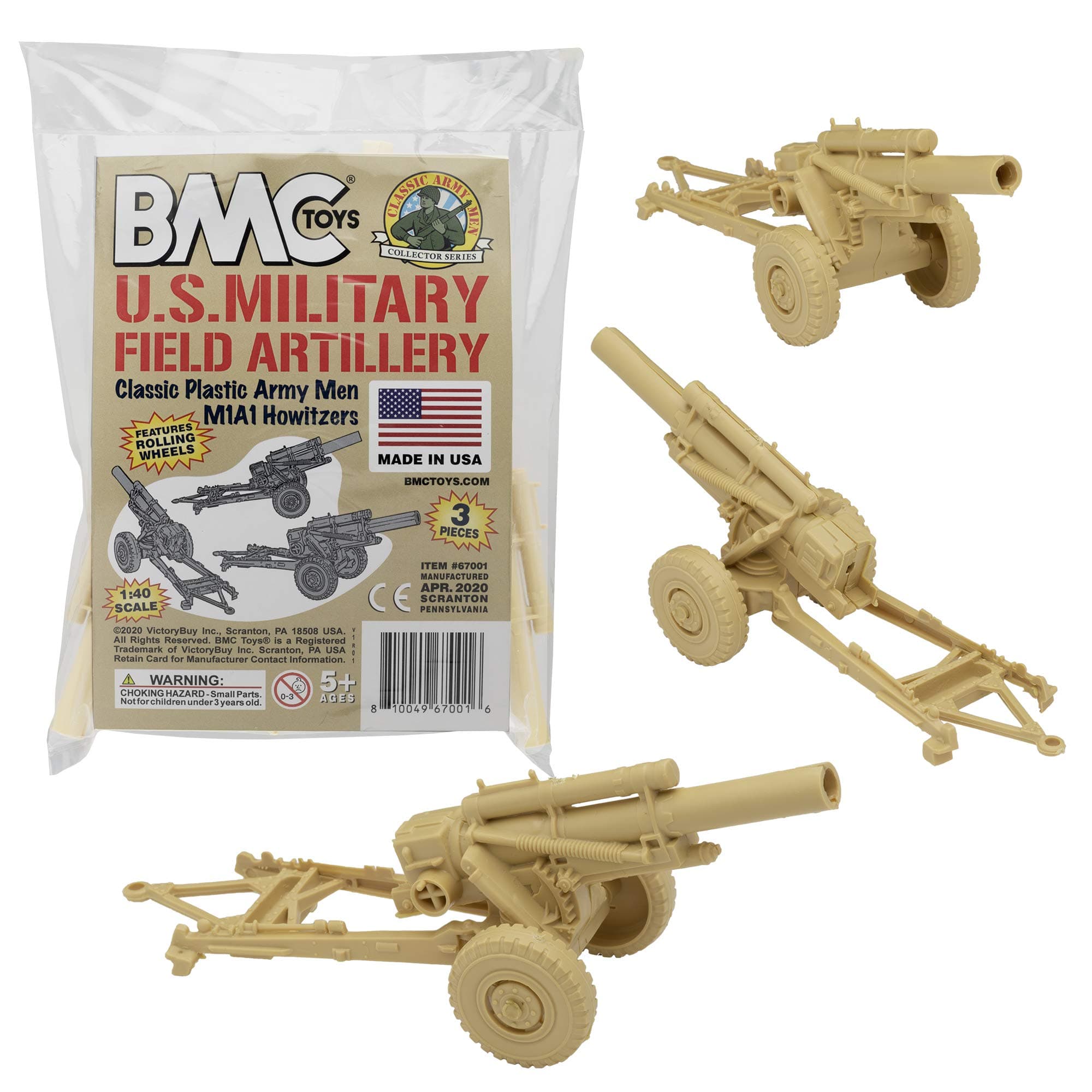 BMC Classic Marx Military Howitzers - Tan 3pc Plastic Army Men Field Artillery