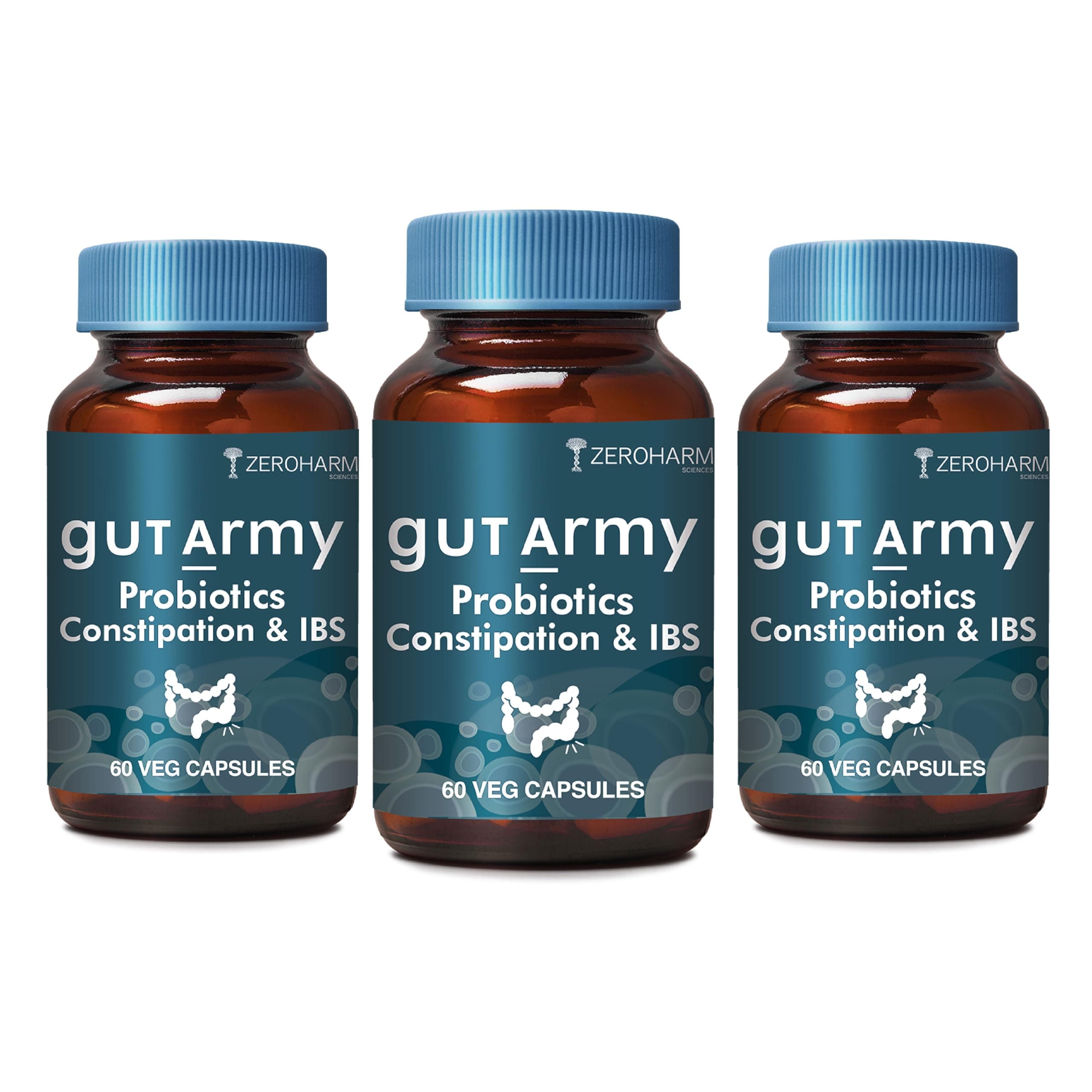 Gut Army Probiotics for Constipation & IBS | 100 Billion CFU, 11 Strains | Psyllium Husk (Isabgol) & Peppermint | Gas & Bloating Relief, Digestive Comfort, Bowel Regularity | Men & Women | 180 Capsules