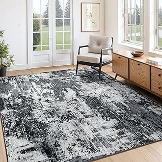 Washable Area Rugs 4'x6' Non-Slip Modern Abstract Soft for Living Room Entryway Bedroom Nursery, Print Pattern, Black Gray