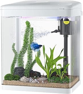 PONDON Betta Fish Tank, 2 Gallon Glass Aquarium, 3 in 1 Fish Tank with Filter and Light, Desktop Small Fish Tank for Betta Fish, Shrimp, Goldfish (White)