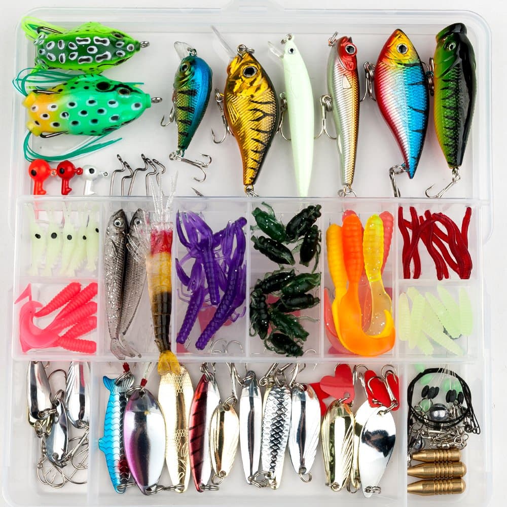 Fishing Lures Set 131Pcs Including Frog Lures Soft Plastic Lures Crank Spinner Baits Bass and More