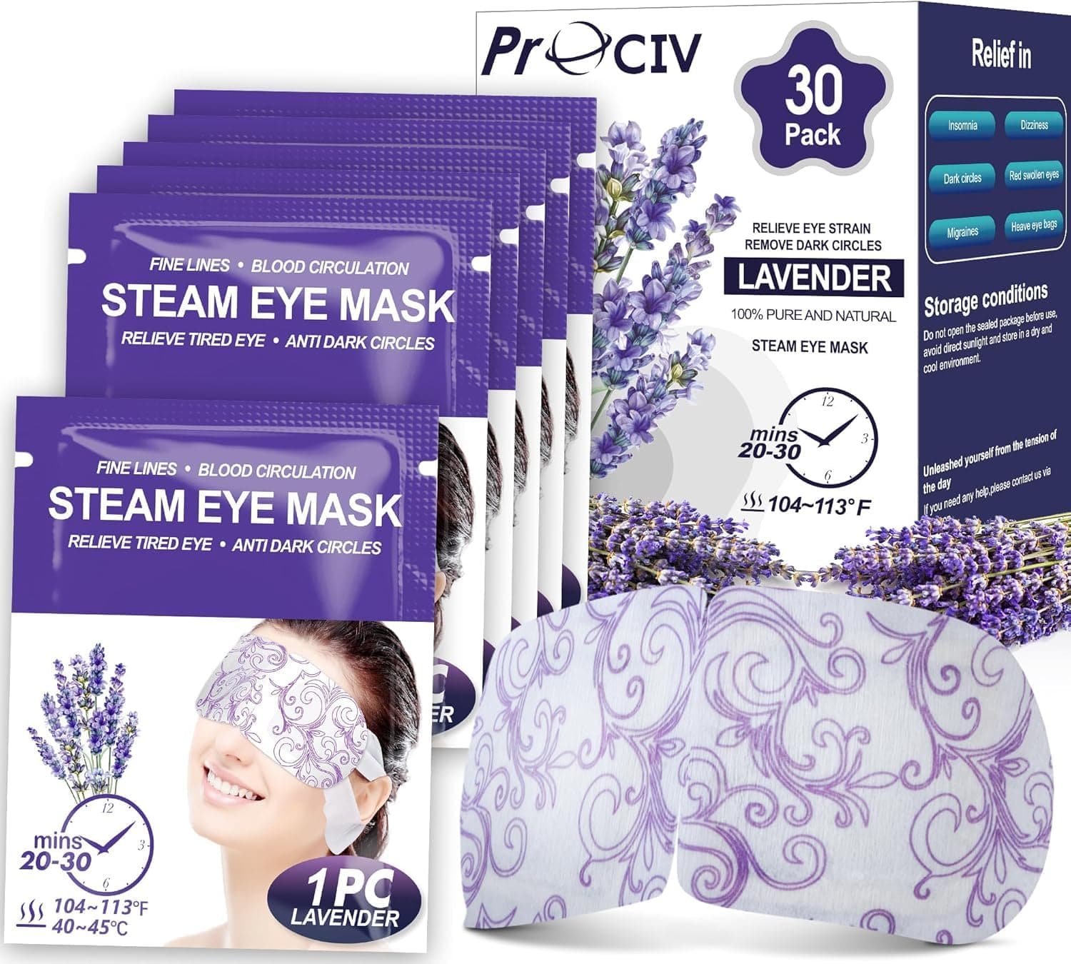 Steam Eye Mask 30 Packs Warming Eye Mask Self Heating Eye Mask Sleep Mask Heated Eye Mask for Dry Eyes Fatigue Great Gift for Students Adult