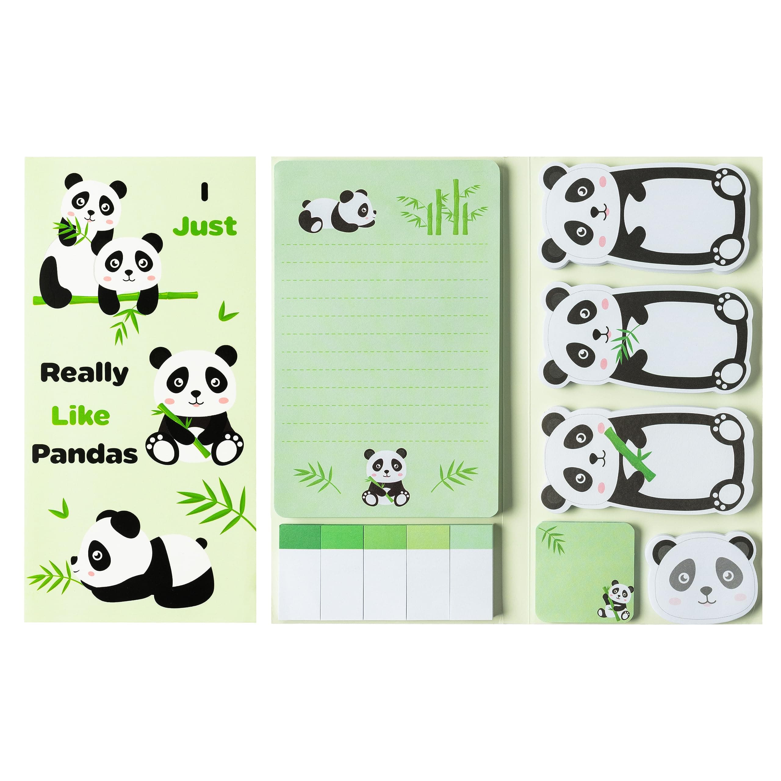 Xqumoi I Just Really Like Pandas Sticky Notes Set, 550 Sheets, Cute Cartoon Pandas Self-Stick Notes Pads Animal Divider Tabs Bundle Writing Memo Pads Back to School Office Supplies Small Gift