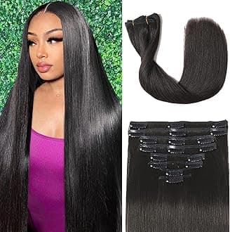 Clip in Hair Extensions Real Human Hair Clip ins 100% Human Hair Extension for Women Clip in Extensions 8pcs Per Set with 18 Clips Double Weft (22 Inch 90g #1B Natural Black)
