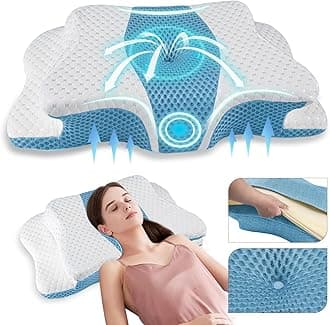 QIUBABYO Pain Relief Memory Foam Neck Support Pillow, Height Adjustable Ergonomic Pillow Cozy Sleeping, Odorless Contour Cervical Pillow, Orthopedic Bed Pillow for Side Back Stomach Sleeper
