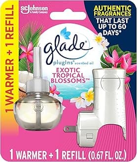 PlugIns Refills Air Freshener Starter Kit, Scented and Essential Oils for Home and Bathroom, Exotic Tropical Blossoms, 0.67 Fl Oz, 1 Warmer + 1 Refill