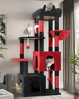 Globlazer Gothic Cat Tower for Indoor Cats, Heavy Duty Goth Cat Trees for Large Cats Adult Big Cats Maine Coon Cat Tree with Scratching Post, Extra Large Top Perch, Cat Condos, F61, Blood-Goth, 61inch