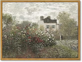 InSimSea Framed Canvas Wall Art Vintage Decor - The Artist's Garden in Argenteuil by Claude Monet - Classical Home Room Kitchen Office Farmhouse Bathroom Wall Art, 12"x16"