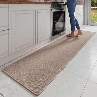 Brown 17x95 Kitchen Runner Rug, Non-Slip, Machine Washable, Soft Imitation Linen, Super Absorbent, Easy to CleanOEKO-TEX STANDARD 100