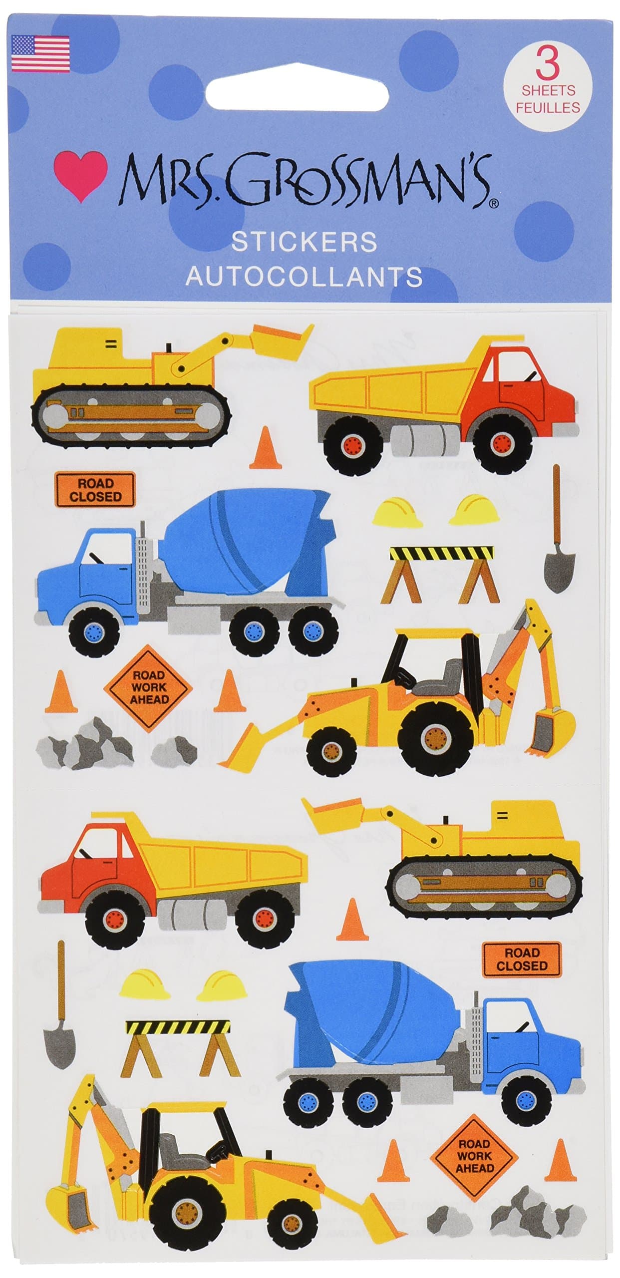 Mrs Grossman Construction Stickers, 3 Pack, Styles may vary