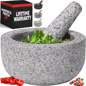 PriorityChef Heavy Duty Large Mortar and Pestle Set, Hand Carved from Natural Granite, Make Fresh Guacamole, Salsa, Pesto, Stone Grinder Bowl, Herb Crusher, Spice Grinder, 6.3" Wide, 2 Cup, Grey