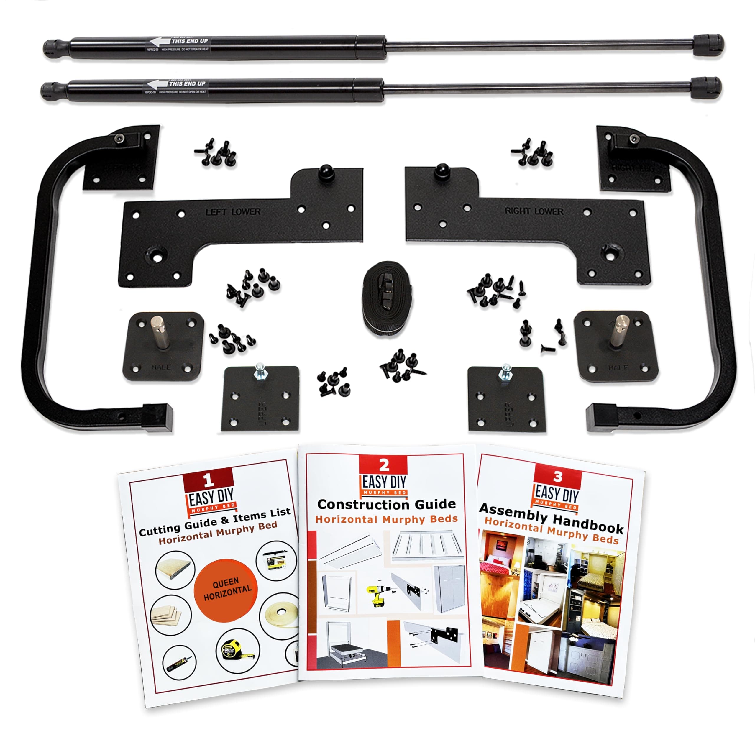 Queen Size DIY Murphy Bed Hardware Kit – Horizontal Wall bed for Space-Saving -Budget-Friendly DIY Setup -Made in USA-Hide Away Design with Horizontal Murphy Bed Queen - Bed Lift Mechanism - Pull Down