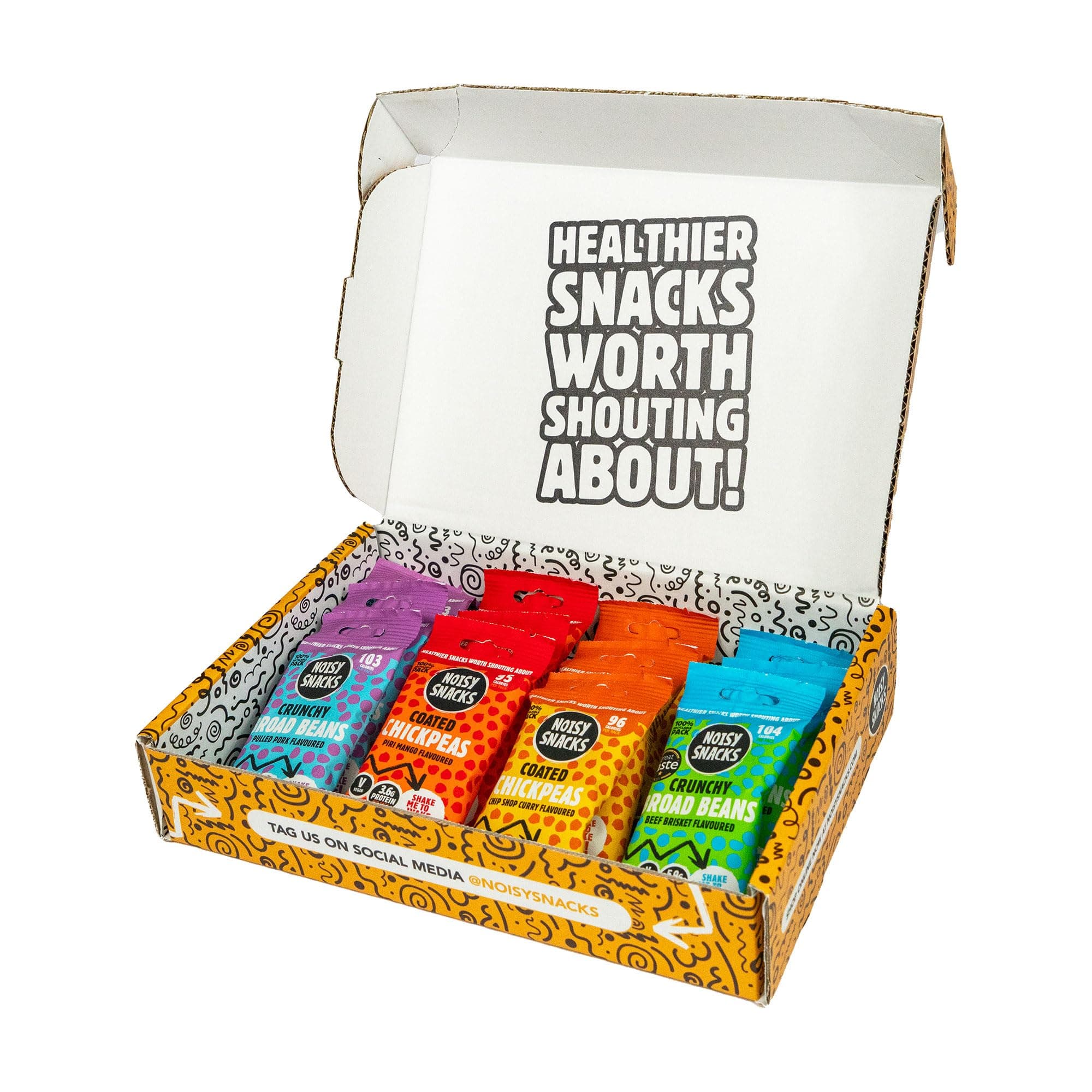 Noisy Snacks Healthy Snack Gift Box - Chickpea & Broad Beans Gift Hamper - Vegan Snacks - Variety Pack - Low Calorie, High Protein, Gluten-Free, Full of Fibre - Vegan Gifts (25g x 12)