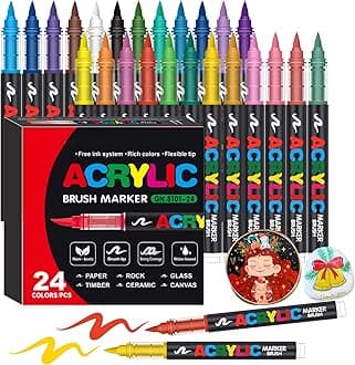Acrylic Paint Markers, Soft Brush Tip Pens and Markers, Acrylic Paint Pens for Wood, Stone, Canvas, Glass, Fabric, Egg, Rock Painting and DIY Crafts Art Supplies (24)