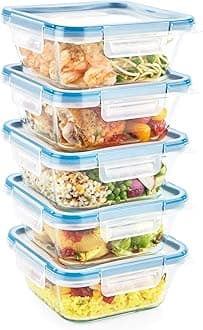 Snapware Total Solutions (5-Pack, 4 Cup) Glass Food Storage Containers Set, Airtight & Leakproof Locking BPA-Free Lids, Freezer Dishwasher Microwave Safe