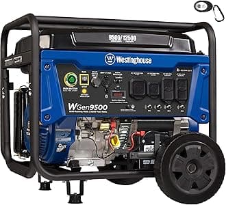 Westinghouse WGen9500 Heavy Duty Portable Generator - 9500 Rated Watts & 12500 Peak Watts - Gas Powered - Electric Start - Transfer Switch & RV Ready - CARB Compliant