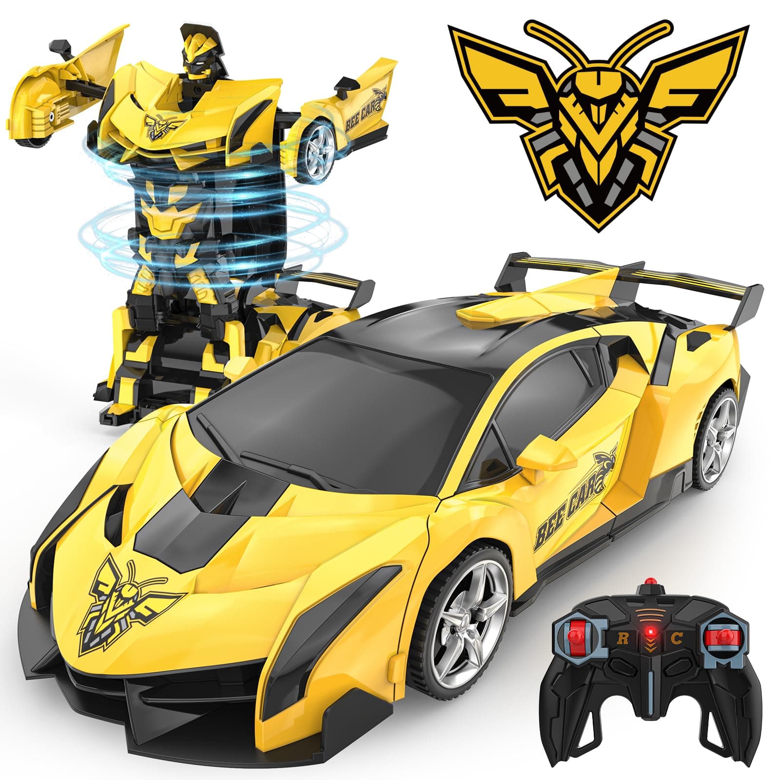 BLUEJAY Transform Rc Cars for Boys 4-7 8-12, 2.4Ghz Remote Control Car 1:18 Scale Transforming Robot, One-Button Deformation 360° Rotation Car Toy Gifts for Boys 3-5