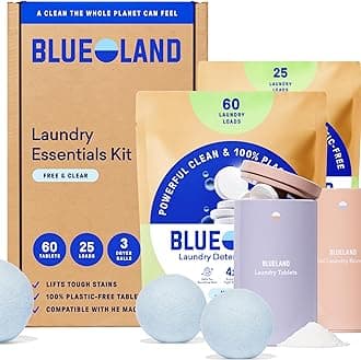 Laundry Essentials Kit, Fragrance Free & Clear - Plastic-Free Laundry Detergent Tablets, Oxi Booster, and Reuseable Natural Wool Dryer Balls