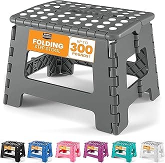 Utopia Home Folding Step Stool 9 Inch, Portable Anti Slip Surface for Kids and Adults, Heavy Duty Folding Stool with Carrying Handle, 300 lbs Load Capacity, Pack of 1, Large, Grey
