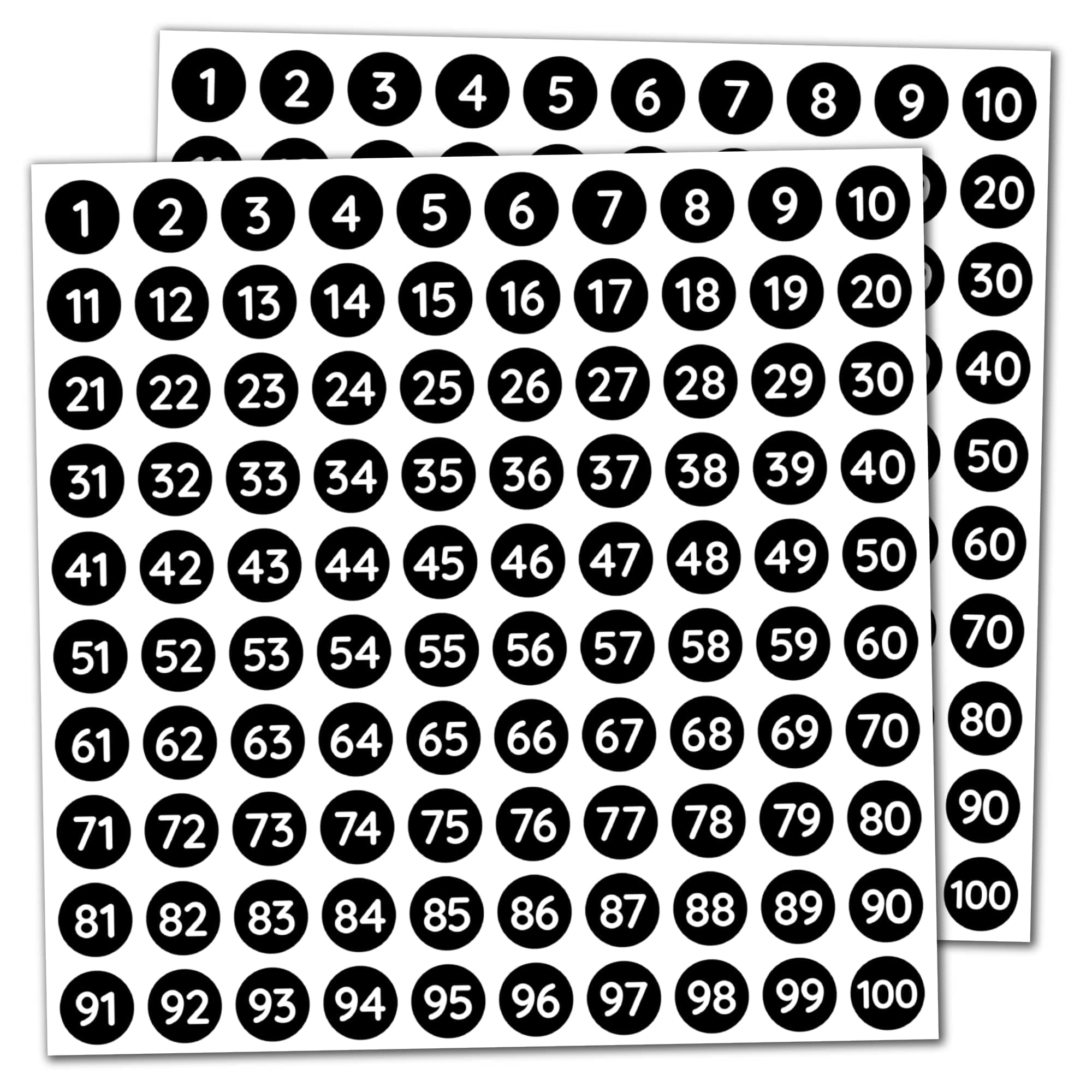 25 Sheets - 1-100 Number Stickers Labels - 10mm, Black, 2500 Pieces