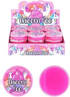 12 x Glitter Unicorn Poo Pink Putty Tub of Slime Squishy Stretchy Poo Toys Stress Relief Toy for Kids Putty Unicorn Party Bag Favours Loot Bag Fillers Lucky Dip Favours Stocking Fillers
