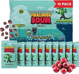 Sour Candy, Sour Cranberries, 10 Pack, Level 2, Fruit Chews with Real Dried Fruit, No Artificial Colors or Flavors, Low Calorie Snack for Kids, Teens, Adults, Lunch Boxes