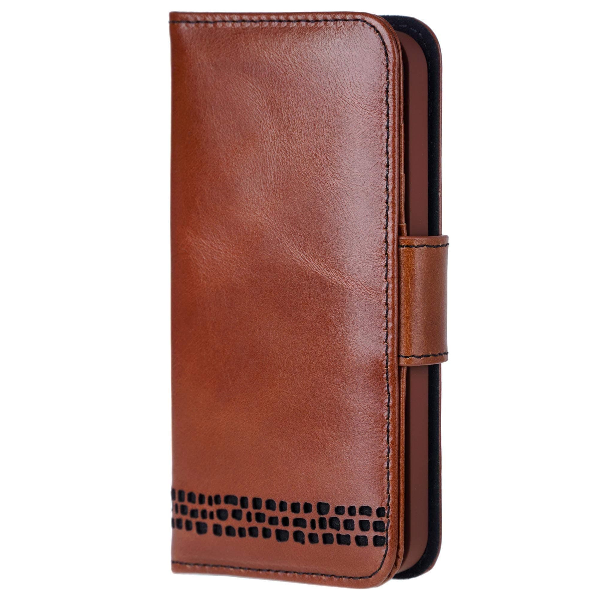 Ed Hicks iPhone 11 6.1" Wallet Case — Genuine Leather — Quad Protection System— RFID Blocking — Stand Function — Many Unique Features —Vintage Brown