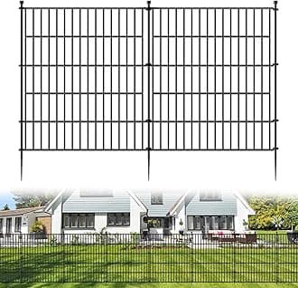 5 Panels No Dig Garden Fence for Outdoor Yard Decorative, 32 in(H) X 11.8 ft(L) Animal Barrier Fencing Rustproof Metal Wire Panel Border for Dog, Rabbits, and Patio Temporary Ground Stakes
