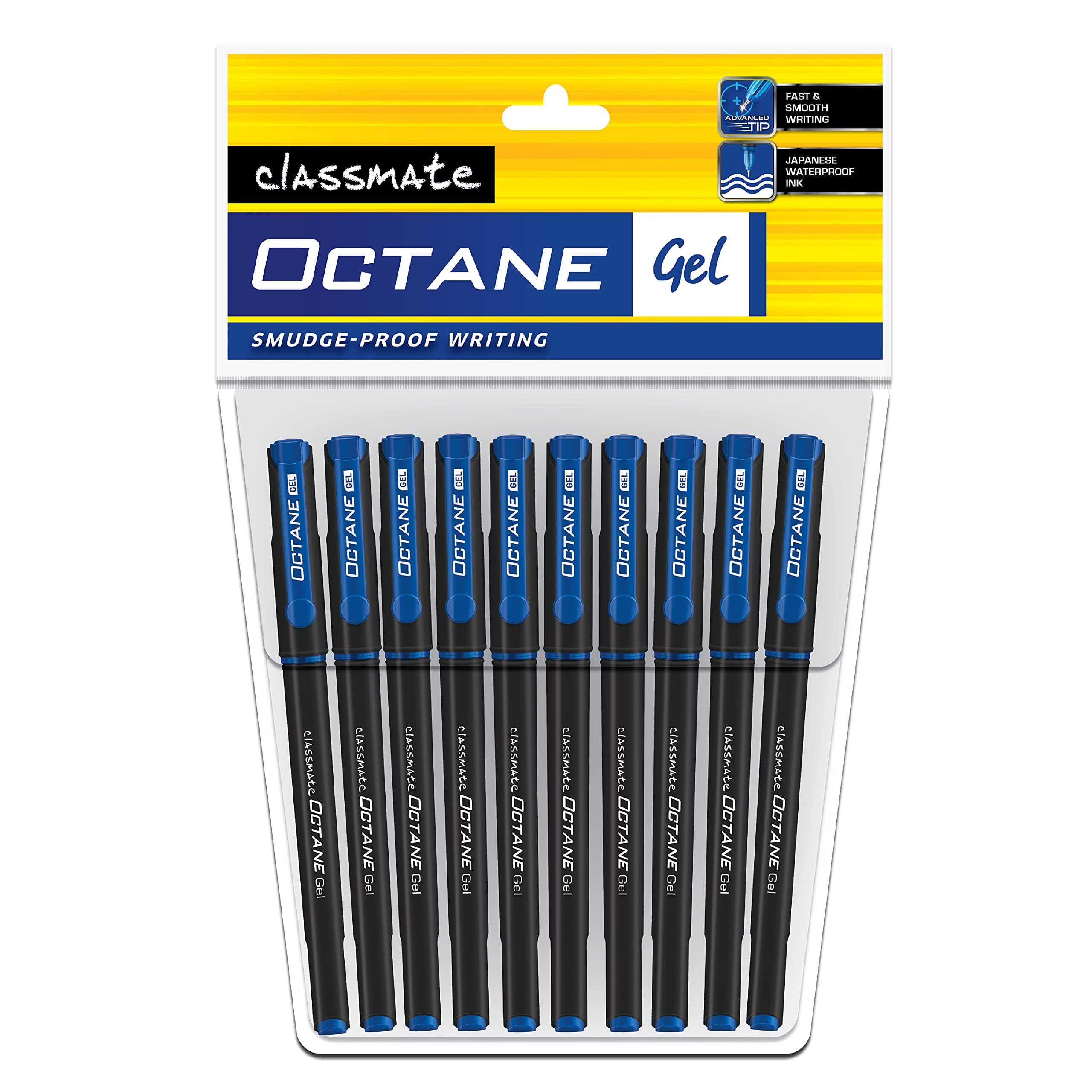 Classsmate Octane - Blue Gel Pens (Pack of 10) | Smooth Writing Pens | Waterproof Ink, Smudge Free Writing | Students Favor for Exam & Class Notebooks | Essential for Study at Home