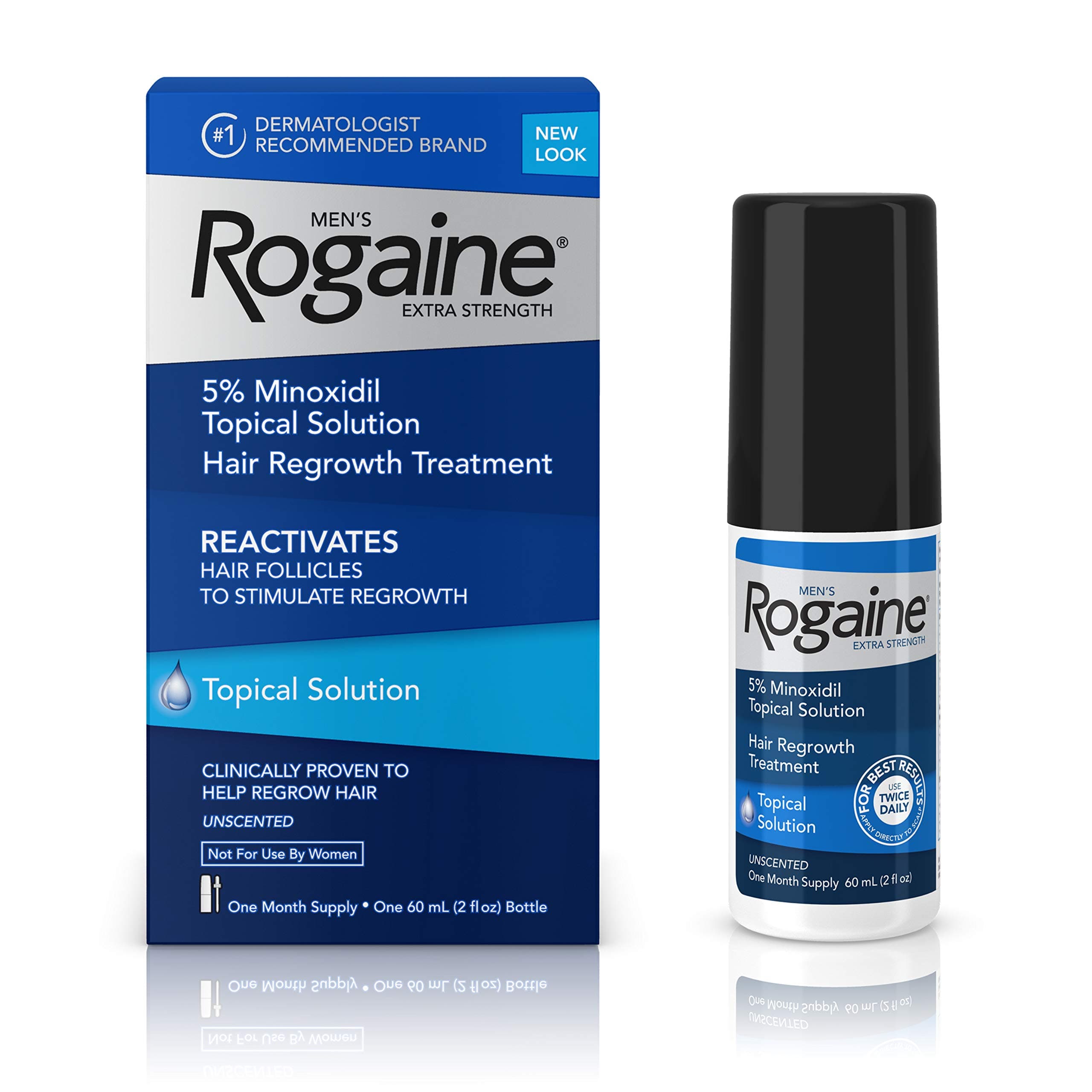 Men's Rogaine Extra Strength 5% Minoxidil Topical Solution for Hair Loss and Hair Regrowth, Topical Treatment for Thinning Hair, 1-Month Supply