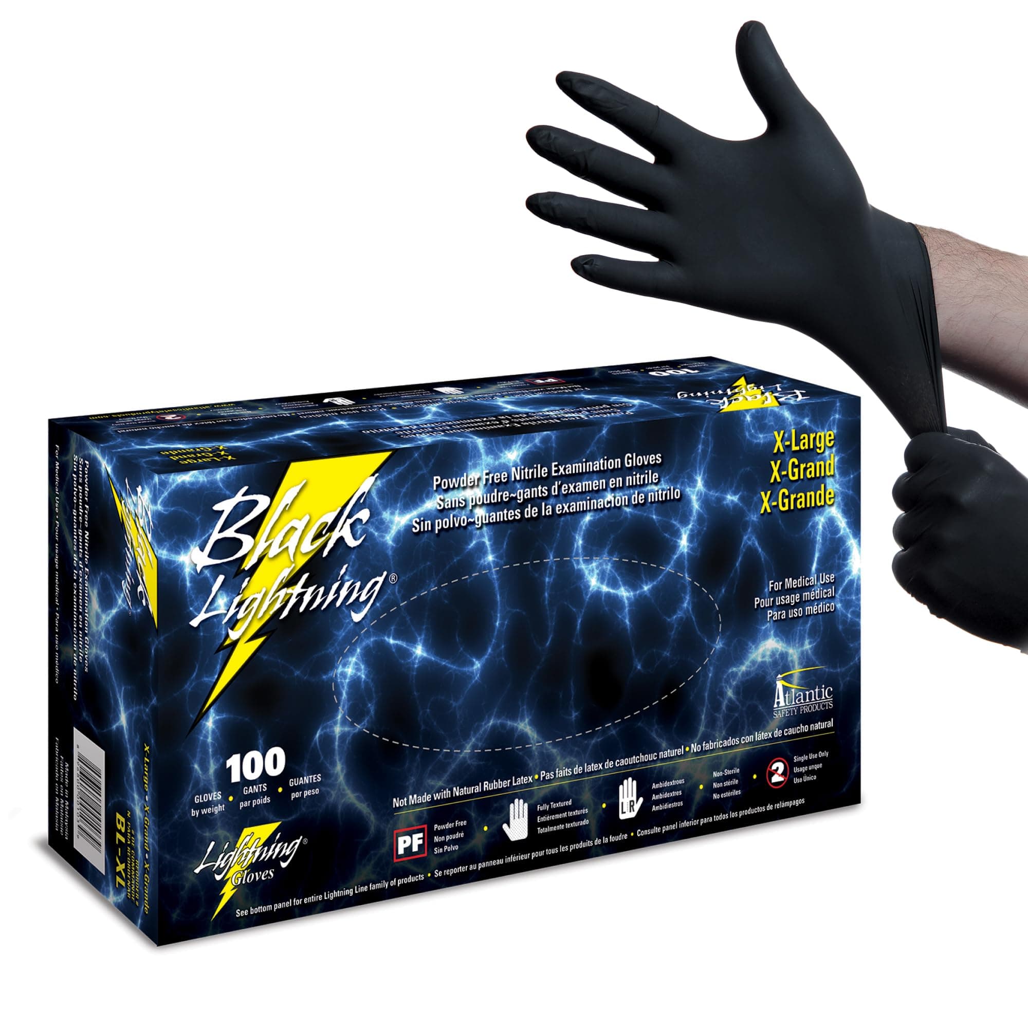 Atlantic Safety Products Black Lightning Gloves, Extra Large, pack of 100