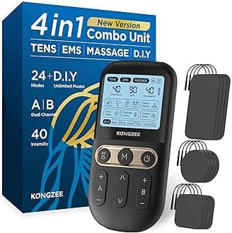 4 in 1 - D.I.Y & Tens Unit & EMS & Massage Muscle Stimulator, Dual Channel Therapy Machine for Pain Relief, FDA Cleared Rechargeable Electronic Pulse Massager,with 12pcs Electrode Pads