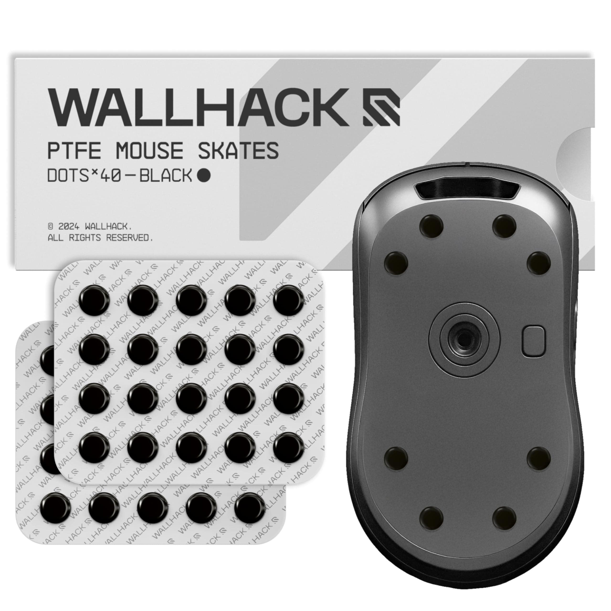 Wallhack PTFE Dot Mouse Skates | Premium Universal Skates for Gaming Mice | Ultra-Smooth Glide on Cloth & Glass Pads | Customize Speed & Control | Fast, Easy to Apply | Black 7mm x 7mm