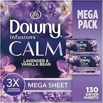 CALM, Mega Dryer Sheets, Laundry Fabric Softener, Lavender and Vanilla Bean, 130 Count