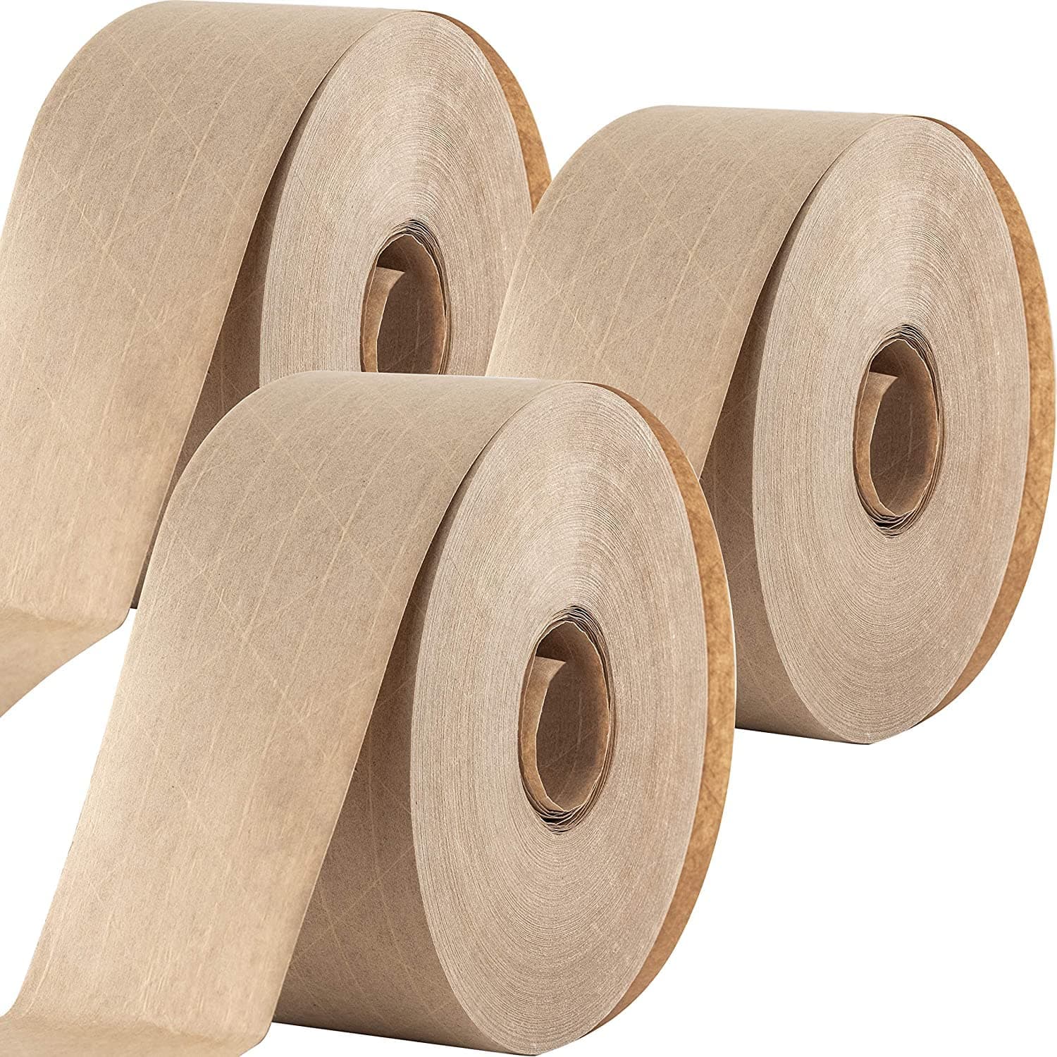 - Ultra Durable Water-Activated Tape for Secure Packing 3Pk. 2.75 in, 450 Ft Brown Kraft Gum Tape Provides Heavy Duty Adhesive for Packaging and Shipping. Fiberglass Reinforced for Extra Strong Bond.