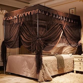 Mengersi Canopy Bed Curtains Bed Canopy Royal Luxurious Cozy Drapes Netting- Elegant Bed Sheer Bedroom Decoration Accessories for Adults(Coffee,Twin)