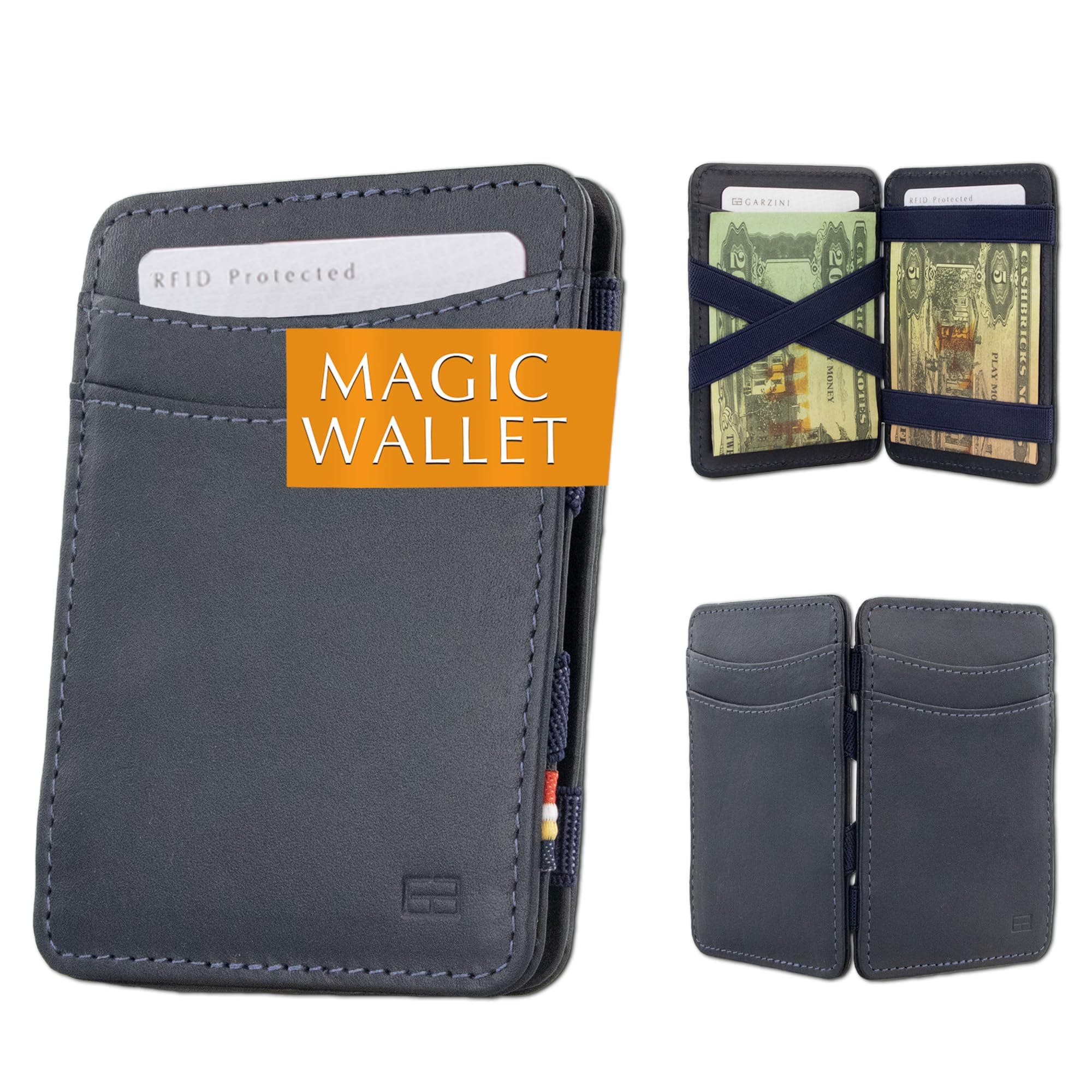 GARZINI Magic Wallet for Men | Slim Leather Wallet with RFID Blocking | Minimalist Front Pocket Wallet | Holds 8 Cards + Cash | Handcrafted Gift-Ready Design, 06 Blue, One Size, Classic