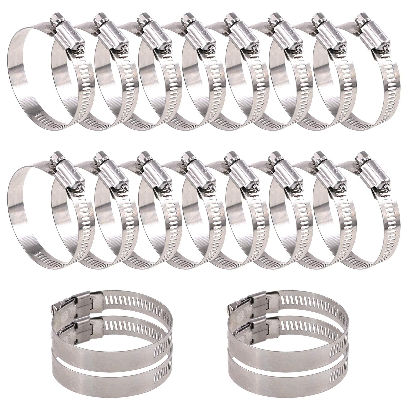 Glarks 20Pcs 304 Stainless Steel Adjustable 40-63MM Range Worm Gear Hose Clamps Assortment Kit, Fuel Line Clamp for Water Pipe, Plumbing, Automotive and Mechanical Application (40-63MM)