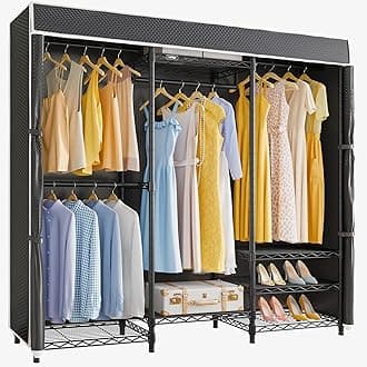 VIPEK V5C Medium Covered Clothes Rack Heavy Duty Portable Closet Wardrobe, Freestanding Black Clothing Rack with Black Upgarded Polyester Cover, Adjustable Custom Closet Rack, 56.7" Lx15.7 Wx76.4 H