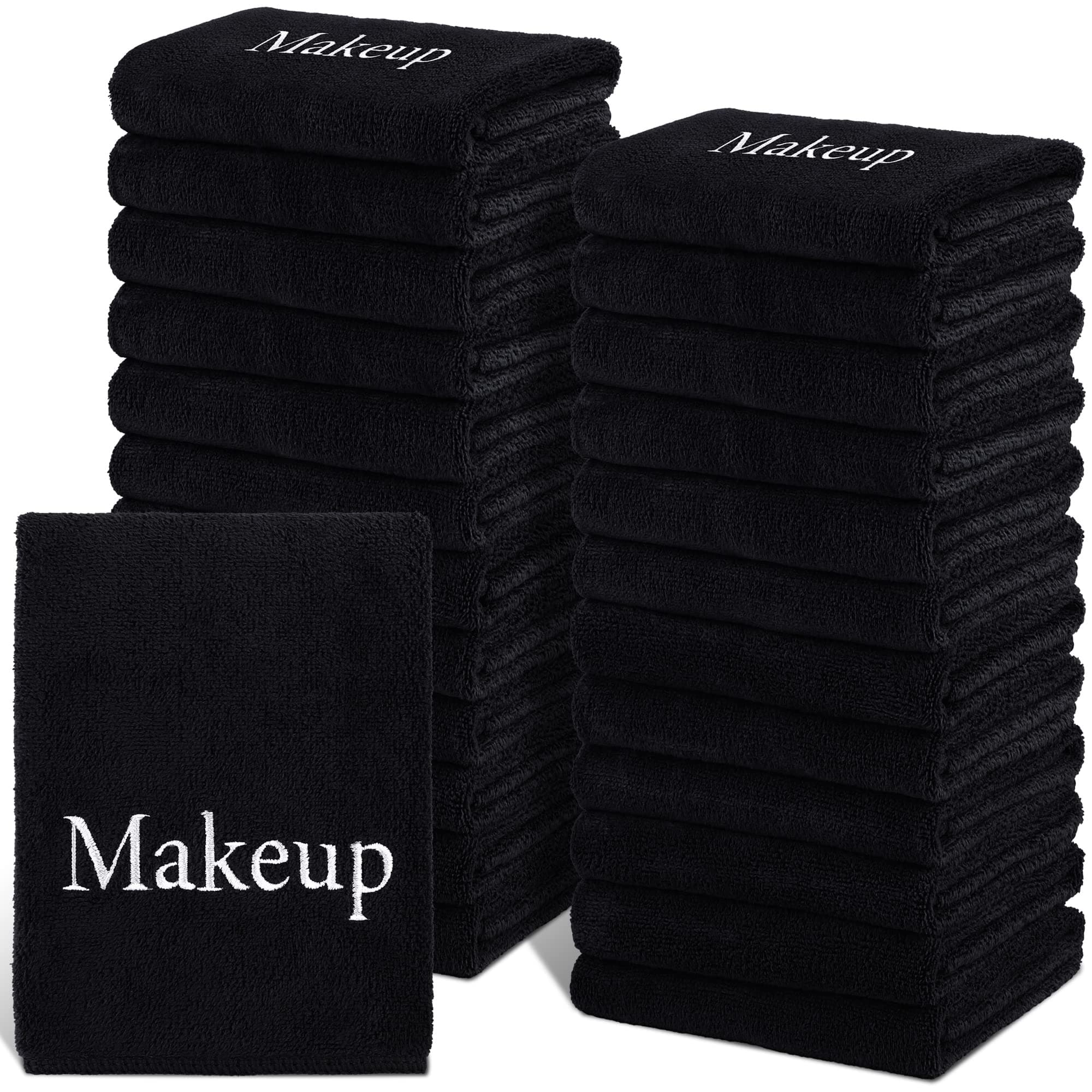 24 Pack Makeup Remover Towels 13x13 Inch Microfiber Face Towels Reusable Makeup Wash Cloth Facial Cleansing Makeup Towels for Women Skin Care, Black